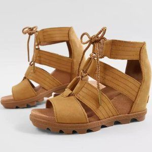 Tan Lace-Up Sorel Joanie II Wedge Sandals
